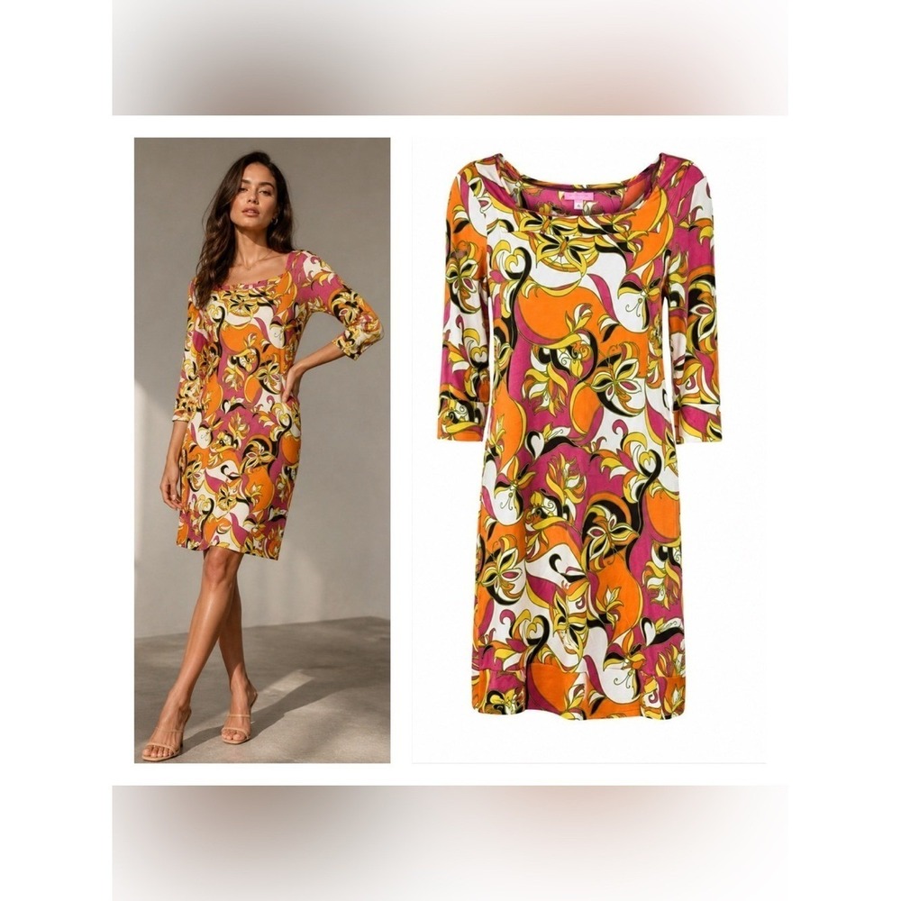 Vintage Lilly Pulitzer 100% Silk Dress Size 6 Mod Psychedelic Y2K Retro Rare